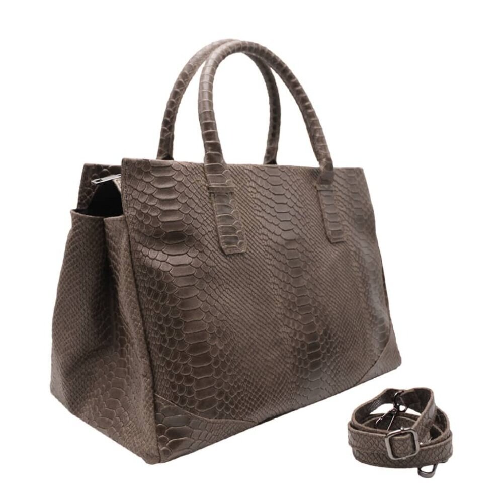 Leather Python Print Tote/Shoulder Handbag